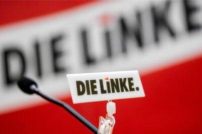 Erzgebirgs-Linke wählt Kreischef neu: Er setzt sich durch - Das Logo der Partei Die Linke bei einem Parteitag.