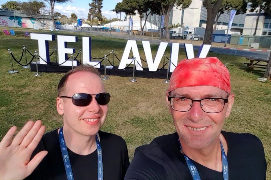 ESC-Blog "Euphorie und Helden" aus Tel Aviv 2019 - Teil 1 - Schalom Tel Aviv! - Pierre Franz und Oli Müller sind im ESC-Pressezentrum angekommen und freuen sich auf eine spannende Woche.