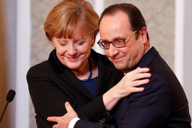 Europas Macht - Angela Merkel und François Hollande nach den Gesprächen in Minsk. Gemeinsam rangen sie Moskau und Kiew eine Waffenruhe ab.