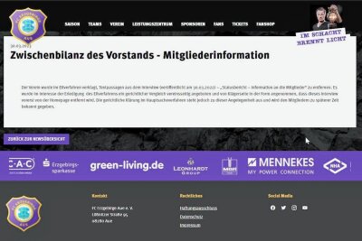 FC Erzgebirge Aue muss Interview von Homepage entfernen - Im Laufe der Woche wurde das Interview von der Homepage entfernt.