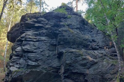Felsenweg bei Werda: Zum Poppenstein mit tollen Weitblicken - Der Poppenstein am Nordufer der Talsperre Werda besteht aus rund 500 Millionen Jahre altem Frucht- oder Knotenschiefer.