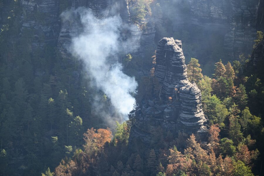 Feuer in Sächsischer Schweiz: Fahrlässige Brandstiftung? - Rauch steigt bei einem Waldbrand im Nationalpark Sächsische Schweiz in den Himmel.