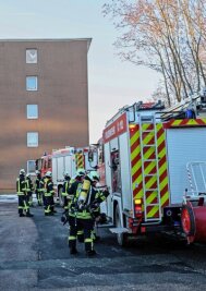 Feuerwehr löscht brennende Schachtel - Mit 34 Kameraden und sechs Fahrzeugen war die Freiwillige Feuerwehr Meerane an den Westring ausgerückt. 