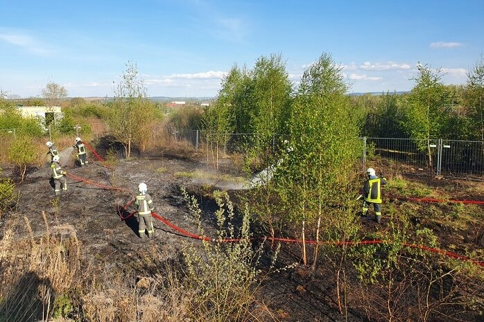 Feuerwehr löscht Ödlandbrand auf JVA-Baustellengelände - Die Feuerwehr hat am späten Sonntsgnachmittag einen Ödlandbrand auf dem Gelände der JVA-Baustelle im Zwickauer Stadtteil Marienthal gelöscht.