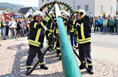 Feuerwehren als Festveranstalter - Um das Aufstellen des neuen Maibaums in Falkenau kümmerte sich die Freiwillige Feuerwehr des Ortes. 
