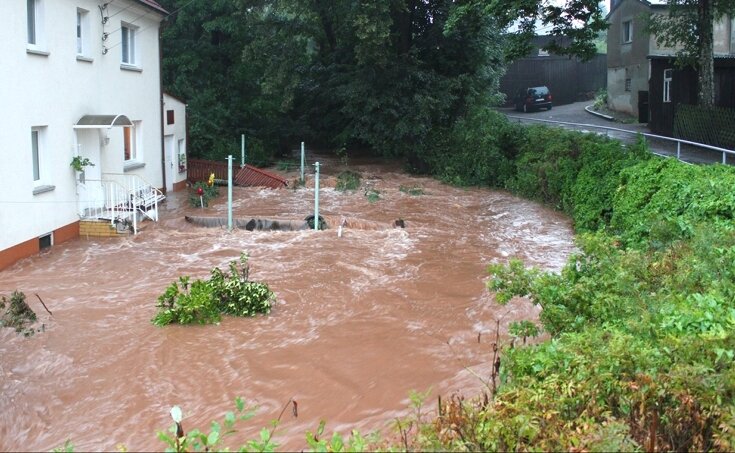 Hochwasser im Lungwitzbach in Oberlungwitz