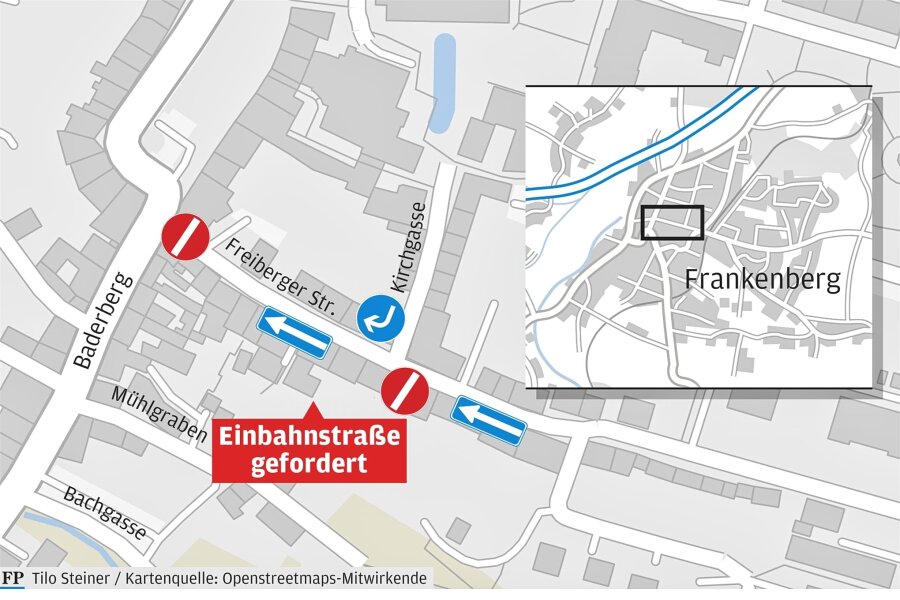 Frankenberg: Rolle rückwärts in der Freiberger Straße - Die Freiberger Straße soll zwischen den Einmündungen Zur alten Gärtnerei und Baderberg Einbahnstraße werden.