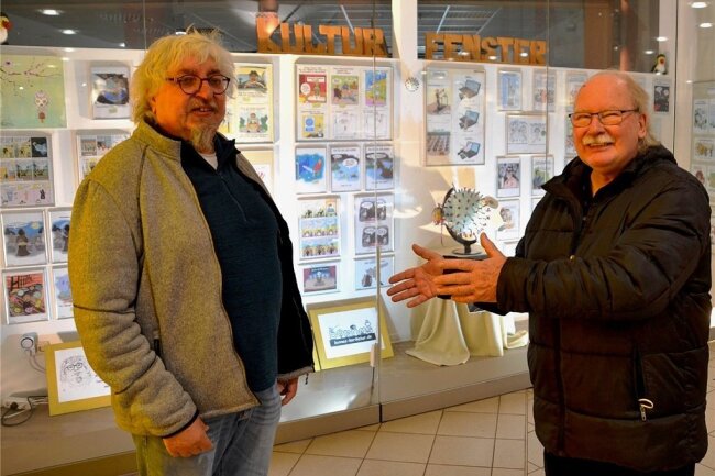 Alain Bonnas (links) und Heinz Tonndorf laden zum 13. Kultur-Fenster in die Kolonnaden ein.
