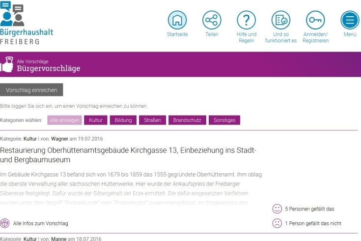 Freiberg: Fast 500 Interessenten beteiligen sich an Bürgerhaushalt - "Gefällt mir": Die Freiberger können online über Vorschläge abstimmen.