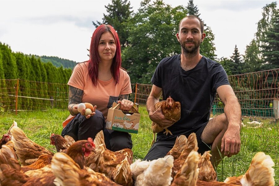Sandra Werner und Markus Pestel haben sich auf ihrem Zeidelweider Hof auf Geflügelhaltung spezialisiert. Inzwischen gibt es die Eier nicht nur für Verwandte und Bekannte, sondern für Jedermann in der Buswarte in Rodewisch zu kaufen. Auch regionale Gaststätten gehören zu ihren Abnehmern.