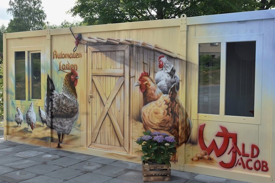 Dieser Automatenladen der Firma Wald-Jacob steht an der B 283 in Wohlhausen. Angeboten werden unter anderem frische Eier. 