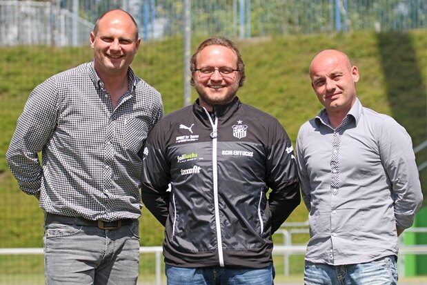 FSV Zwickau bekommt neuen Co-Trainer - David Wagner, Danny König und Geschäftsführer Jörg Schade (v.l.)