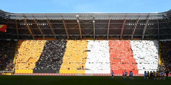 Choreografie der Fans vom Dynamo Dresden zur Fan-Freundschaft mit dem Zwickau