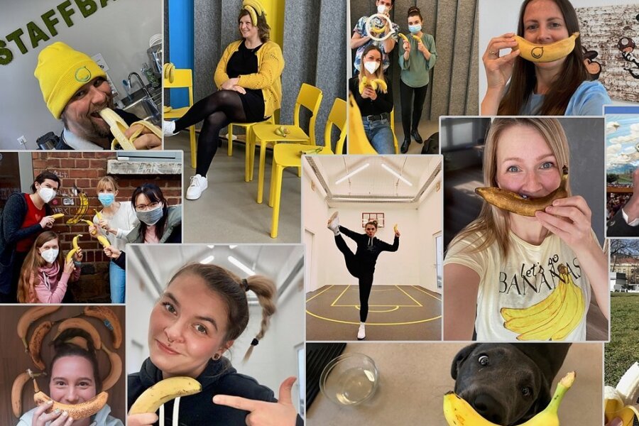 Fusion: Aus Chemnitzer Start-up Staffbase und Bananatag wird ein Weltmarktführer - Mit Selfies und der Banane als Namensgeberin für die kanadische Firma stimmten sich die Staffbase-Mitarbeiter ein.