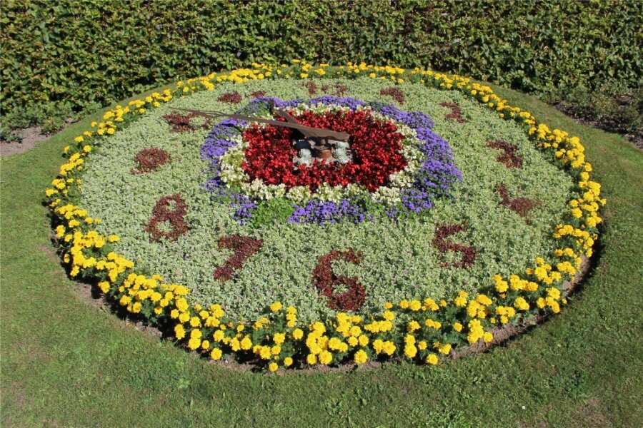 Gäste lernen bei Parkführung Greizer Lustgarten kennen - Die Blumenuhr im Greizer Park.