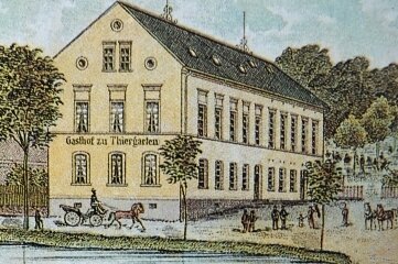 Gasthof steht im Plauener Stadtteil Thiergarten - Dieses Motiv entstammt einer Postkarte aus dem Jahr 1900 und zeigt, wie der Gasthof in Thiergarten damals aussah. 