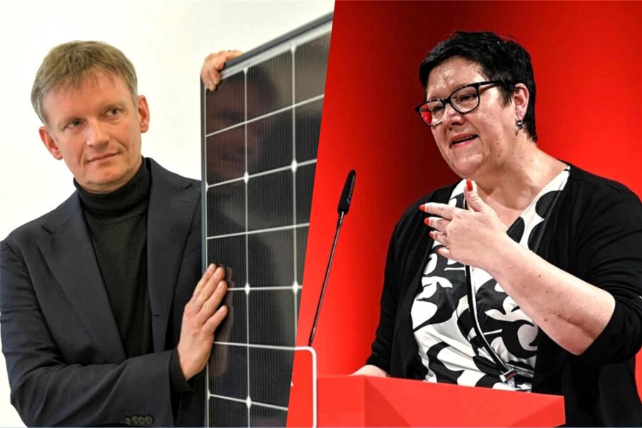 Gelingt Rettung der Solar-Jobs von Meyer Burger in Freiberg? – SPD-Abgeordnete Michel: „Da geht bestimmt noch was“ - Meyer-Burger-Chef Gunter Erfurt (l.) und SPD-Bundestagsabgeordnete Kathrin Michel.