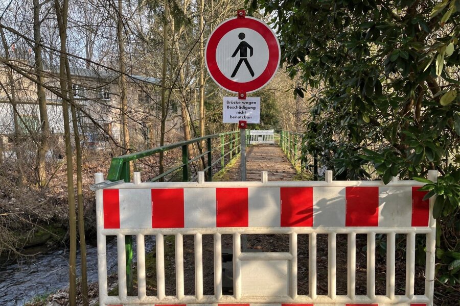 Gesperrte Fußgängerbrücke in Bad Elster: Neubau derzeit nicht in Sicht - Die marode Brücke im Paul-Schindel-Park muss neu gebaut werden. Wann, steht derzeit in den Sternen. r
