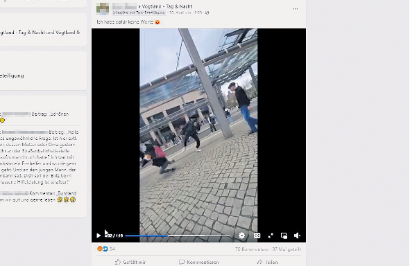 Gewalt in Plauen sorgt für Unruhe - Ein Video in den sozialen Netzen (hier bei Facebook) zeigt Prügelszenen, die wahrscheinlich am 29. April am Tunnel aufgenommen wurden. 
