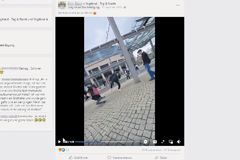 Gewaltszenen am Plauener Postplatz sorgen für Unruhe - Ein Video in den sozialen Netzen (hier bei Facebook) zeigt Prügelszenen, die wahrscheinlich am 29. April am Tunnel aufgenommen wurden.