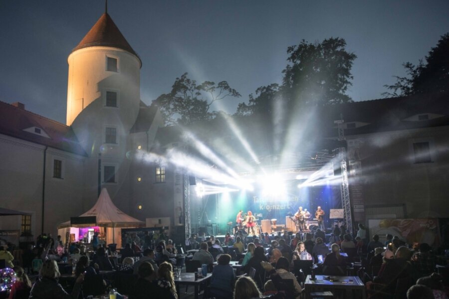 Glanzlichter im nächtlichen Schlosshof - Die Freiberger Sommernächte, hier das Taschenlampenkonzert der Band Rumpelstil in der vergangenen Woche, sind trotz schwieriger Bedingungen erfolgreich verlaufen. 