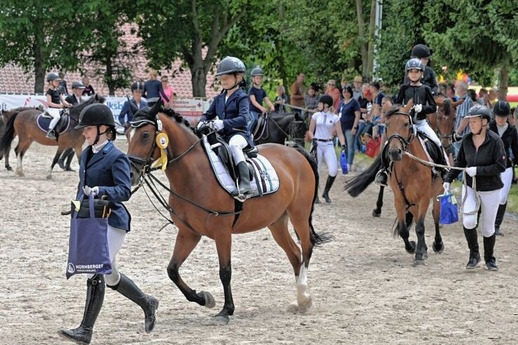 Große Begeisterung bei Breitensporttagen - Beim Führzügelwettbewerb gewann Emma Weichold (vorn), die auf dem Pferd von Mareike Scheibel saß. 
