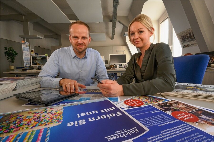 Gute Beratung: mal deutschlandweit, mal hier vor Ort - Martin Teucher und Caroline Rauscher arbeiten in der Vermarktung der "Freien Presse". 