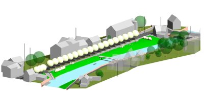 Häuserzeile soll für besseren Hochwasserschutz weichen - Die Visualisierung zeigt den betreffenden Abschnitt an der Freiberger Straße. Noch handelt es sich in Hinblick auf die Gestaltung um ein Ideenstadium. 