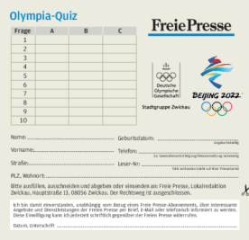 Hauptgewinner fährt ins Weißflog-Hotel - Teilnahmeformular für das Olympia-Quiz Gewinnspiel