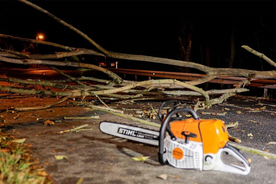 Heftiger Sturm hinterlässt viele Schäden im Erzgebirge - Mehrere Bäume haben in der Nacht Straßen blockiert.