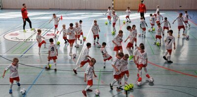 Hohensteiner wollen auch ohne Kapitän auf Kurs bleiben - Christopher Wittig (hinten links) kümmerte sich in dieser Woche in Hohenstein-Ernstthal um den Futsal-Nachwuchs. 