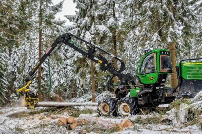 Holzerntezeit: Zehn Harvester im Forstbezirk Marienberg - Mario Lotzenburger benötigt für die Arbeit im Harvester ein gutes Koordinationsvermögen. 