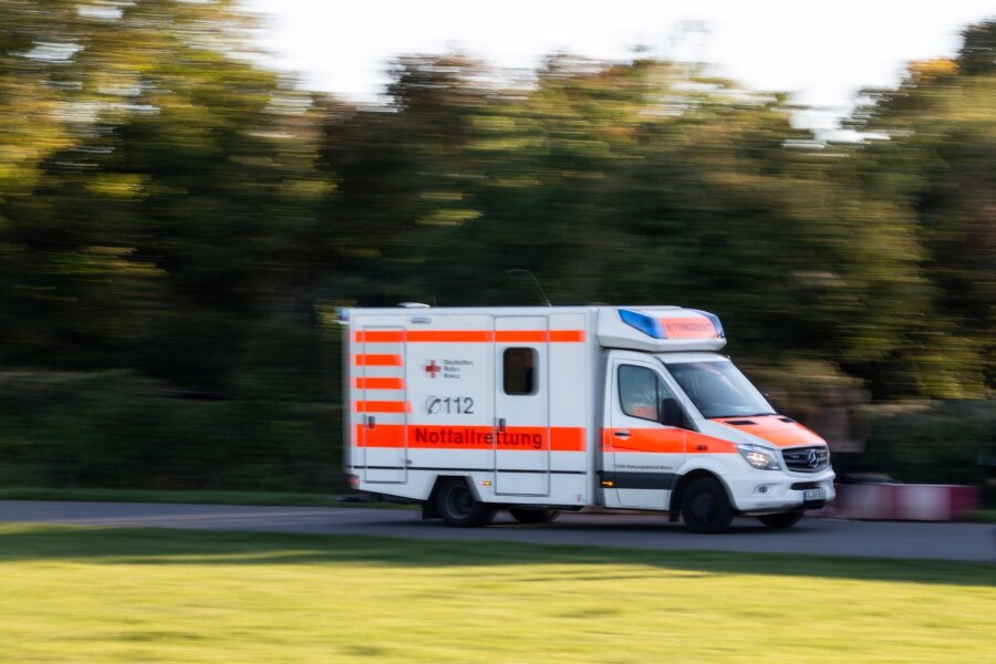 Hund beißt Mann im Vogtlandkreis: 40-Jähriger verletzt - Ein Rettungswagen fährt zu einem Einsatz.
