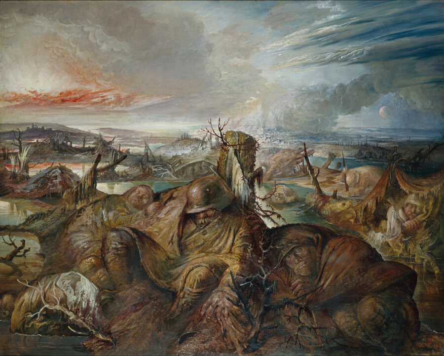 Nur langsam wächst Gras über die Narben des Krieges: "Flandern", Gemälde von Otto Dix von 1934/36.