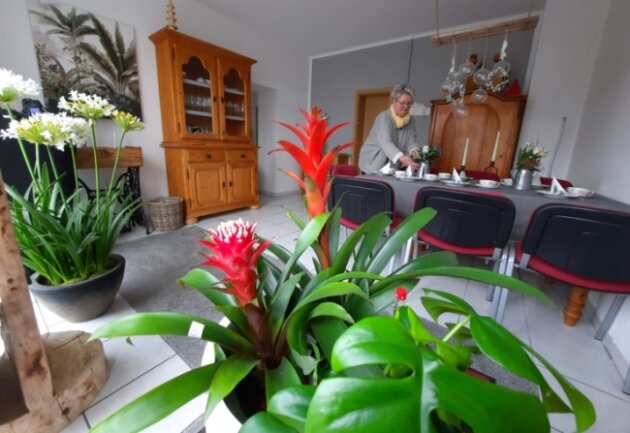 Sylvia Loske hat in ihrem Blumengeschäft einen gemütlichen Raum für Nähkurse und Workshops geschaffen. 