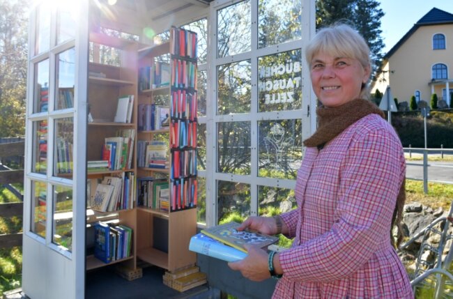 Regina Kuttig betreut in St. Michaelis auf ihrem Grundstück eine Bücherzelle. Erst vor wenigen Tagen erlebte sie dabei eine böse Überraschung. 
