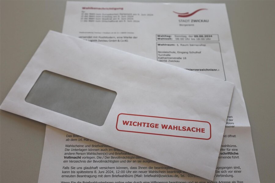 In Zwickau gibt es fast 71.000 Wahlberechtigte - Die Stadt Zwickau verschickt fast 71.000 Wahlbenachrichtigungen.