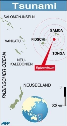Infografik: Tsunami im Pazifik - Bei dem Tsunami auf den pazifischen Samoa-Inseln sind mindestens zwei Deutsche verletzt worden. Mindestens 75 Menschen starben, dutzende weitere werden vermisst.