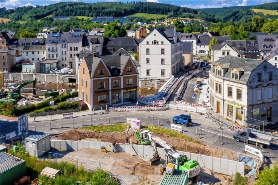Ist der Bau der Marktbrücke in Olbernhau bald Geschichte? - Die Marktbrücke in Olbernhau und damit die B 171 könnte am 9. September wieder freigegeben werden.