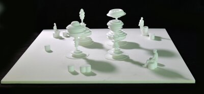 Jury hat entschieden: Das wird der neue Chemnitzer Marktbrunnen - Maschinenteile oder Personen mit Hut? In seinem Entwurf "Manifold" (vielfältig) spielt Künstler Daniel Widrig mit kreiselförmigen Elementen.