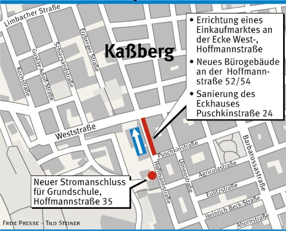 Kaßberg: Baustellen sorgen für Unmut - Gleich vier Baustellen machen die kurze Hoffmannstraße zum Nadelöhr.