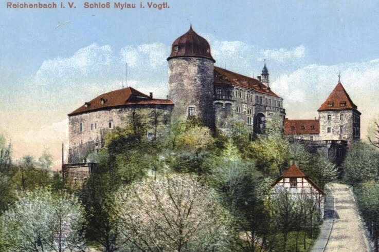Historische Ansichtskarte der Mylauer Burg.