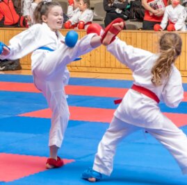 Karate-Kids mit starkem Auftritt - Mathilde Carolin Schott (l.) von Bushido Stollberg preschte bei ihrem Debüt bis ins Kata-Finale vor. 