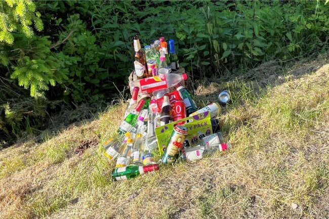 Kleine Feiglinge und andere Flaschen säumen den Weg zur Waldbühne Schwarzenberg - Auf dem Hauptweg und auch auf der Treppe zur Waldbühne in Schwarzenberg wurden Hunderte Flaschen abgestellt. 