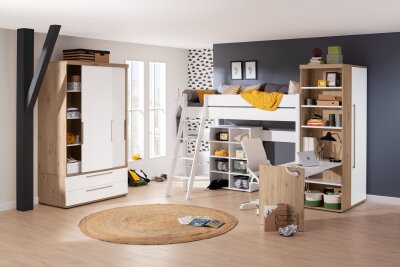 Kleine Wohnungen: Wohin mit dem Schreibtisch fürs Schulkind? - Lassen sich gut verbinden: Stauraum, Bett und Arbeitsplatz.