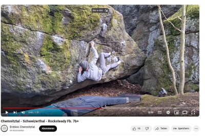 Klettertipps auf Video: So kommt man im Chemnitztal die Felsen hoch - Achtung, da klebt einer dran: Auf dem Youtube-Kanal „Erzbloc Chemnitztal“ kann man sich Bouldertipps holen.