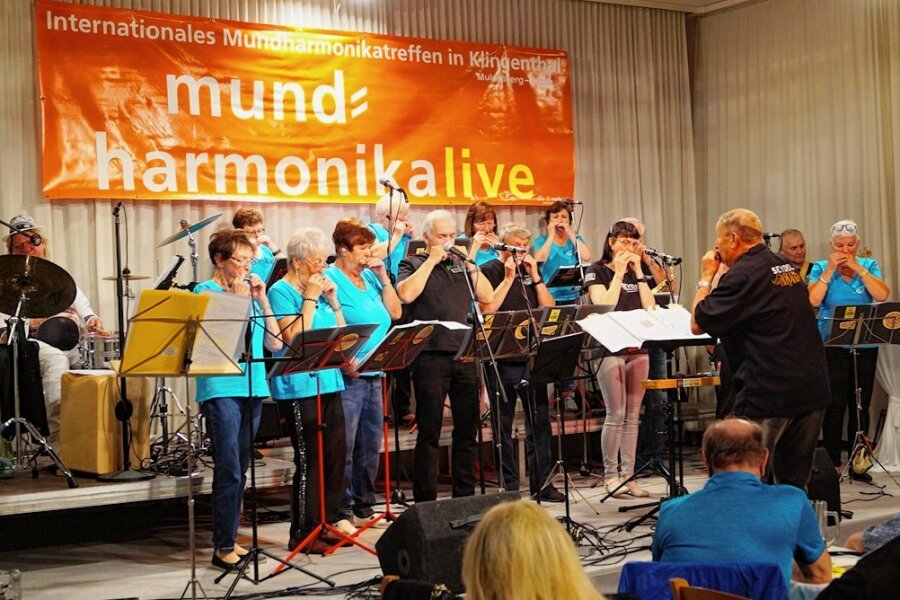 Auftakt für "Ein Abend der Harmonika" mit Jürgen Just und seinen Klingenthaler Mundharmonika-Uhus. 
