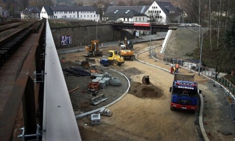 Bau des Kreisverkehrs in Schwarzenberg