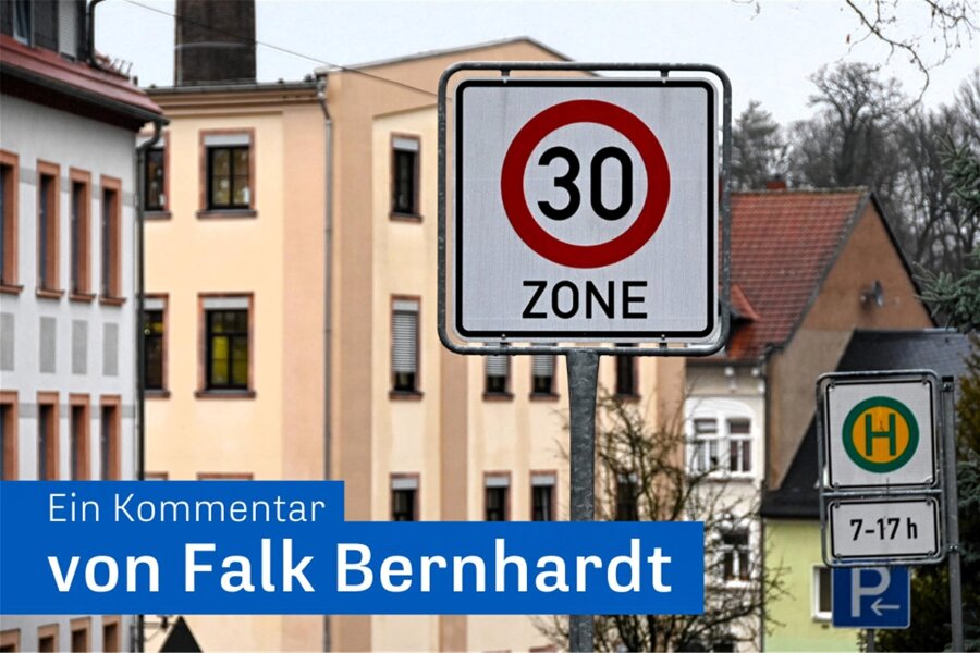 Kommentar: Schon Tempo 30 kann zu viel sein - Auf der Poststraße beginnt in Hainichen die Tempo-30-Zone kurz vor der Grundschule.