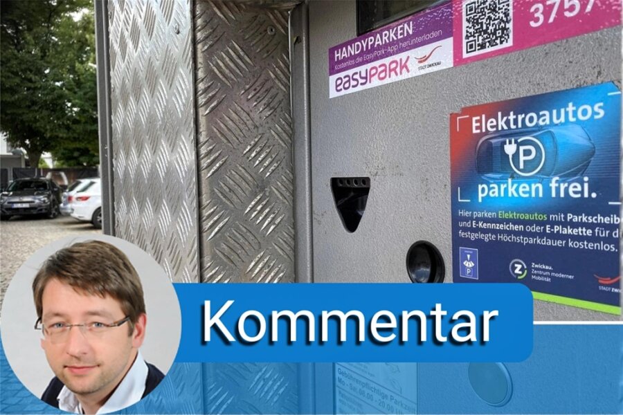 Kommentar zu E-Autos im Visier des Zwickauer Stadtrats: Falsche Richtung - Parkautomat am Schumanndenkmal in Zwickau: Lange parken hier Elektroautos nicht mehr kostenfrei.